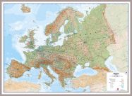 Large Europe Wall Map Physical (Pinboard & framed - Silver)