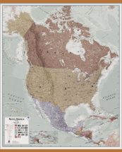Large Executive North America Wall Map Political (Rolled Canvas with Wooden Hanging Bars)
