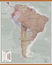 Large Executive South America Wall Map Political (Rolled Canvas with Wooden Hanging Bars)