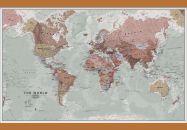 Medium Executive World Wall Map Political (Wooden hanging bars)
