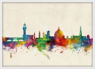 Medium Florence Watercolour Skyline (Wood Frame - White)
