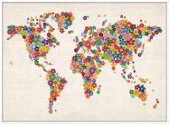 Large Flower Map of the World (Wood Frame - White)