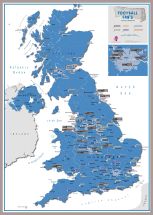 Football Fan's Football Grounds Map Blue (Pinboard & framed - Silver)