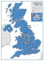 Football Fan's Football Grounds Map Blue (Wood Frame - White)