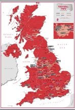 Football Fan's Football Grounds Map Red (Rolled Canvas with Hanging Bars)