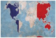 Large France Flag Map of the World (Wood Frame - White)