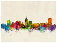 Large Fresno California Watercolour Skyline (Wood Frame - White)