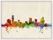 Medium Grand Rapids Michigan Watercolour Skyline (Wood Frame - White)