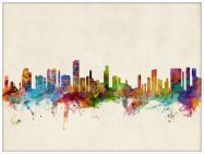 Large Honolulu Hawaii Watercolour Skyline (Wood Frame - White)