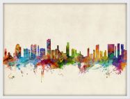 Small Honolulu Hawaii Watercolour Skyline (Wood Frame - White)