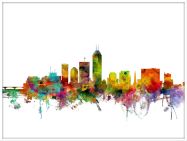 Large Indianapolis Indiana Watercolour Skyline (Wood Frame - White)