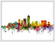 Medium Indianapolis Indiana Watercolour Skyline (Wood Frame - White)