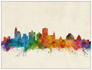 Large Jackson Mississippi Watercolour Skyline (Wood Frame - White)