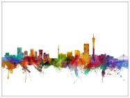 Large Johannesburg South Africa Watercolour Skyline (Wood Frame - White)
