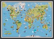 Kids Cartoon World Map (Pinboard & wood frame - Black)