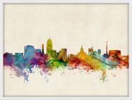 Small Lansing Michigan Watercolour Skyline (Wood Frame - White)