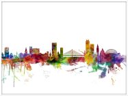 Large Liege Belgium Watercolour Skyline (Wood Frame - White)