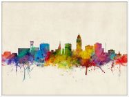 Large Lincoln Nebraska Watercolour Skyline (Wood Frame - White)