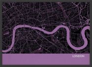 A3 London City Street Map Print Mauve (Wood Frame - Black)