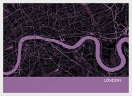 A3 London City Street Map Print Mauve (Wood Frame - White)