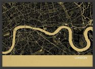 Small London City Street Map Print Straw (Wood Frame - Black)