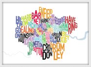 Medium London UK Text Map (Wood Frame - White)