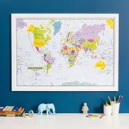 Glow in the Dark Children's World Map (Pinboard & wood frame - White)