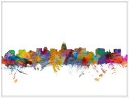Large Madison Wisconsin Watercolour Skyline (Wood Frame - White)