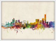 Medium Manchester City Skyline (Wood Frame - White)