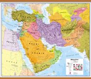Large Middle East Wall Map Political (Wooden hanging bars)