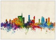Large Milan Watercolour Skyline (Wood Frame - White)