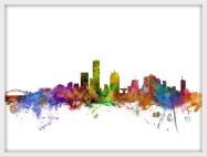 Medium Milwaukee Wisconsin Watercolour Skyline (Wood Frame - White)