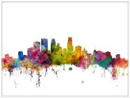 Large Minneapolis Watercolour Skyline (Wood Frame - White)