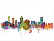 Large Montreal Watercolour Skyline (Wood Frame - White)