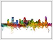 Small Nashville Tennessee Watercolour Skyline (Wood Frame - White)