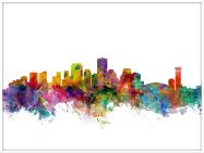 Large New Orleans Louisiana Watercolour Skyline (Wood Frame - White)