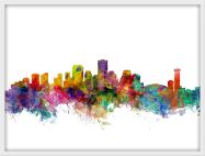 Medium New Orleans Louisiana Watercolour Skyline (Wood Frame - White)