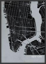 A4 New York City Street Map Print Charcoal (Wood Frame - Black)