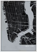 A3 New York City Street Map Print Charcoal (Wood Frame - White)