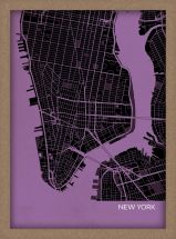 A3 New York City Street Map Print Mauve (Wood Frame - Oak Style)