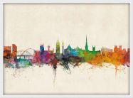 Medium Newcastle City Skyline (Wood Frame - White)