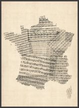Large Old Sheet Music Map of France (Wood Frame - Black)