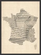 Medium Old Sheet Music Map of France (Wood Frame - Black)