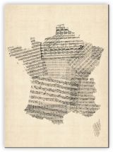 Medium Old Sheet Music Map of France (Canvas)