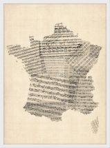 Medium Old Sheet Music Map of France (Wood Frame - White)