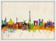 Medium Paris City Skyline (Wood Frame - White)
