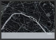 Small Paris City Street Map Print Charcoal (Wood Frame - Black)