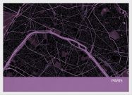 A4 Paris City Street Map Print Mauve (Wood Frame - White)