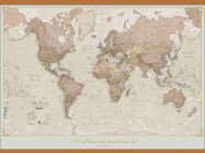 Large Personalised Antique World Map (Wooden hanging bars)