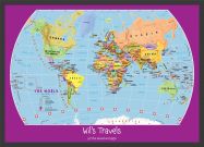 Medium Personalised Child's World Map (Pinboard & wood frame - Black)